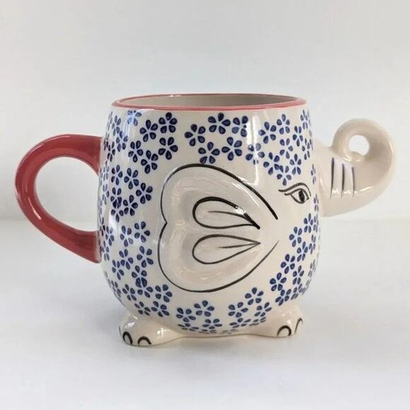 🐘 Yokohama Studio Japan Ceramic & Enamel Blue Floral Elephant Mug (4 Available) - Picture 4 of 11